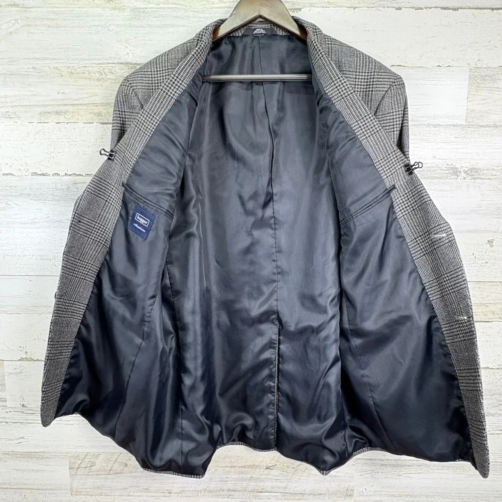 Haggar Collections 42L 100% Lambswool‎ Blazer Glen Plaid Mens Sport Coat Jacket